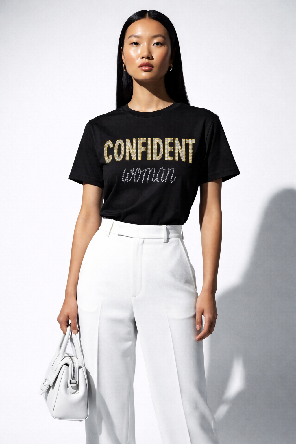 Yellow Confident Women  T-Shirt in Black